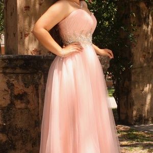 Blush Pink Strapless Ballgown Dress